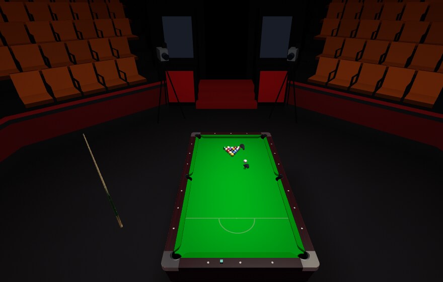 A computer player waiting with their cue
