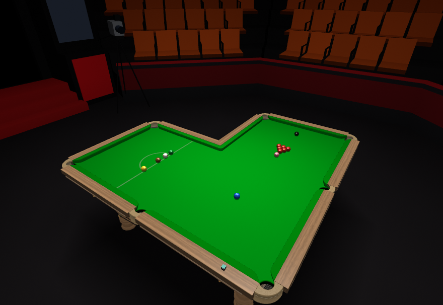 Six-red snooker laid out on an L-shaped table