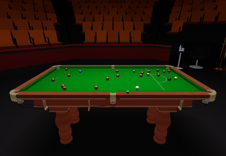 A Paul table, the snooker set scattered at random