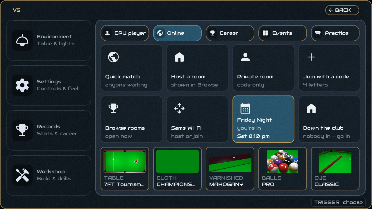 The Online page with the tournament tile: you're in