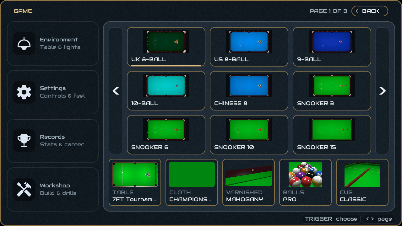 The first page of the game gallery