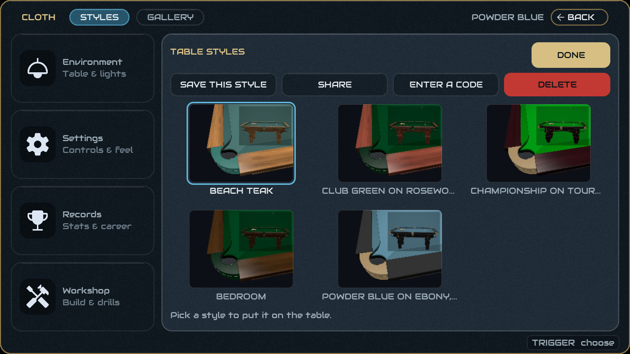 The table styles panel with two styles