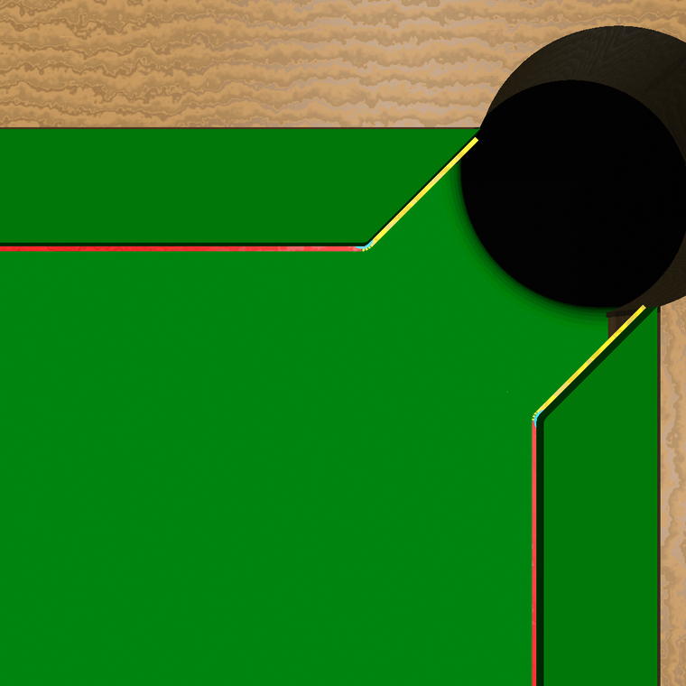 A mitred corner pocket from
      above with the physics chain drawn on it