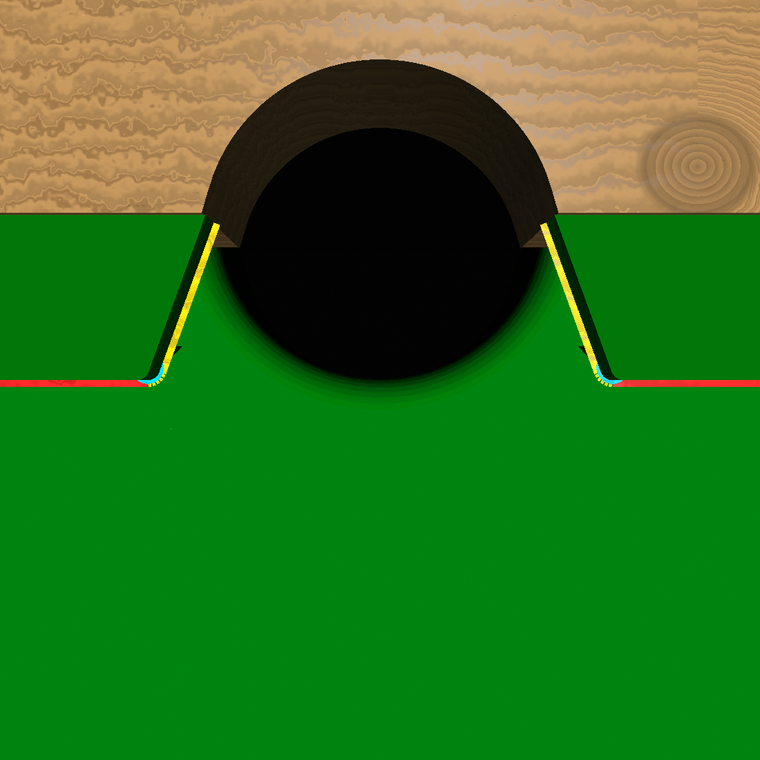 A mitred middle pocket from
      above with the physics chain drawn on it