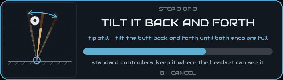 The card: STEP 3 OF 3, TILT IT BACK AND FORTH, with its bar part filled
