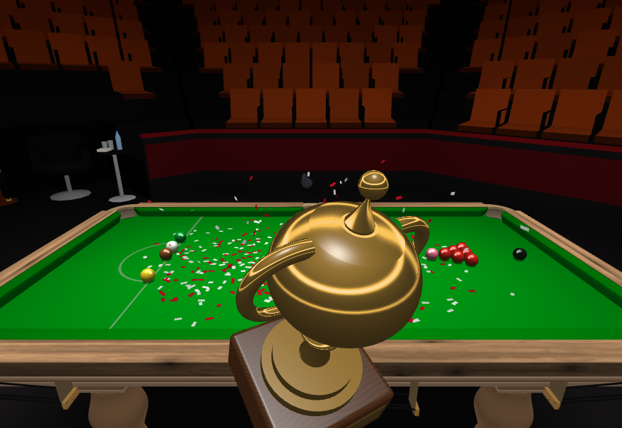 A trophy held up over the table
